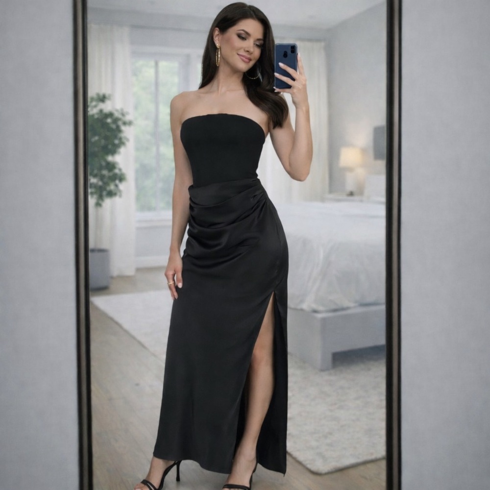 Black Strapless Evening Gown